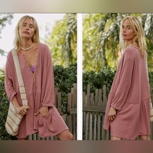 Free People Beach Blossom Button-Up T-Shirt Dress  Love in Mist Size L